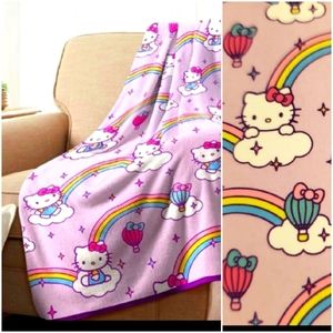 New Hello Kitty Rainbows Balloons and Bows Plush Throw Blanket 46" x 60"